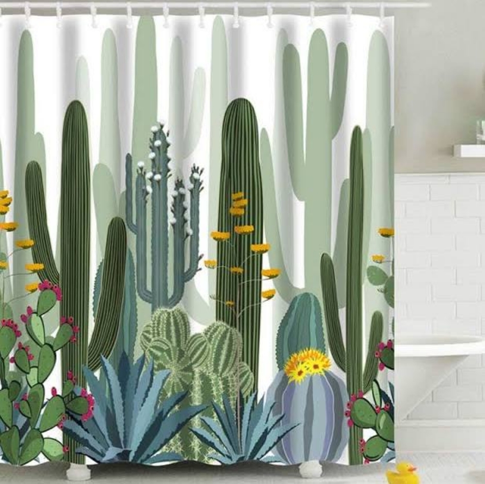 IcosaMro Cactus Shower Curtain for Bathroom with Hooks, Tropical Watercolor Deco